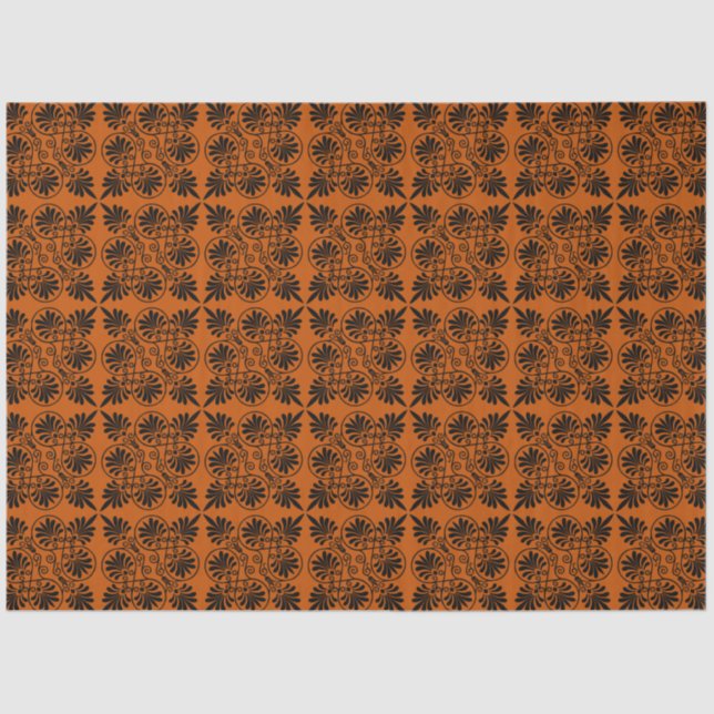 Terracotta Black Ancient Greek Meander Pattern Tissue Paper (Front)