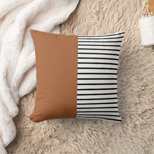 Terracotta Black and White Stripes Modern Bohemian Throw Pillow