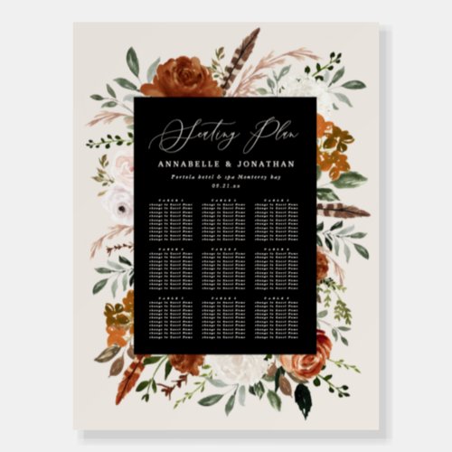 terracotta black chic foliage wedding seating plan foam board