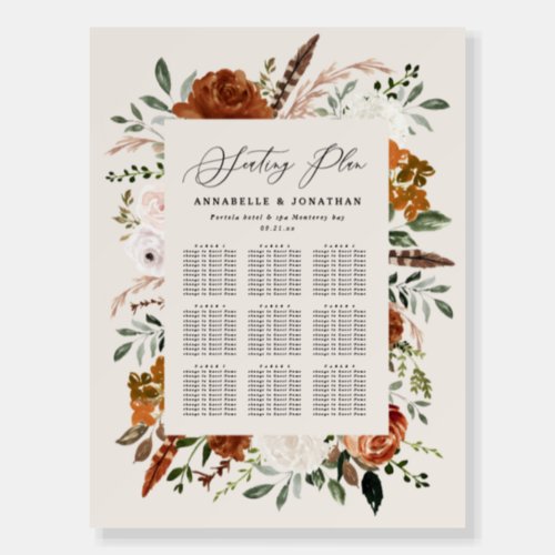 terracotta black chic foliage wedding seating plan foam board