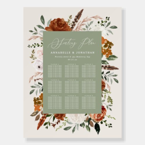 terracotta black chic foliage wedding seating plan foam board