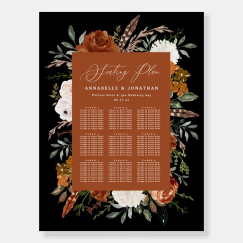 terracotta black chic foliage wedding seating plan foam board