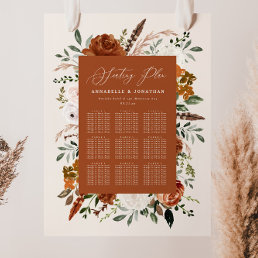 terracotta black chic foliage wedding seating plan foam board