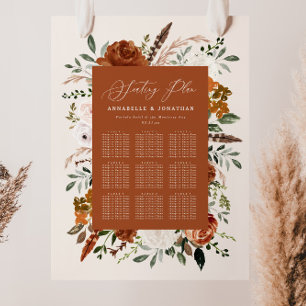terracotta black chic foliage wedding seating plan foam board
