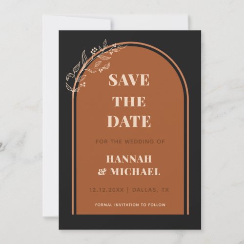 Terracotta Black Double Arch Drawn Botanical Boho Save The Date