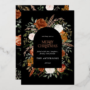 Terracotta black floral arch modern Christmas Foil Holiday Card