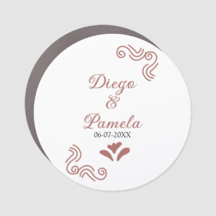 Terracotta black rustic spanish wedding couple en car magnet