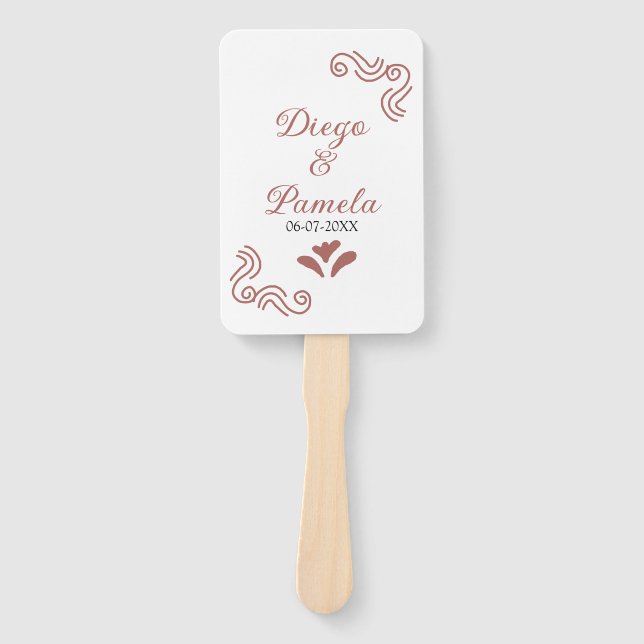 Terracotta black rustic spanish wedding couple en hand fan (Front)