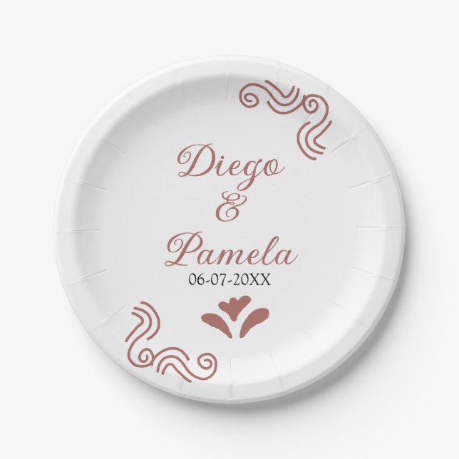 Terracotta black rustic spanish wedding couple en paper plates (Front)