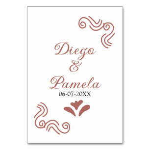 Terracotta black rustic spanish wedding couple en table number