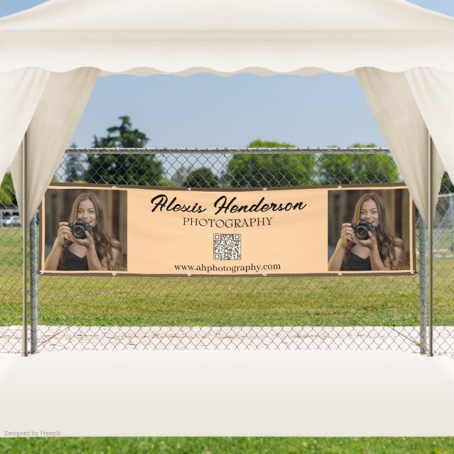 Terracotta & Black Script QR Code Minimalist Booth Banner (Creator Uploaded)