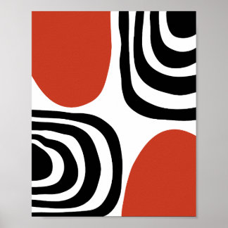 Terracotta Black White Abstract Geometric Wall Art