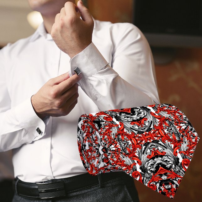 TERRACOTTA BLACK WHITE ITALIAN BAROQUE PRINT MEN'S NECK TIE (Creator Uploaded)