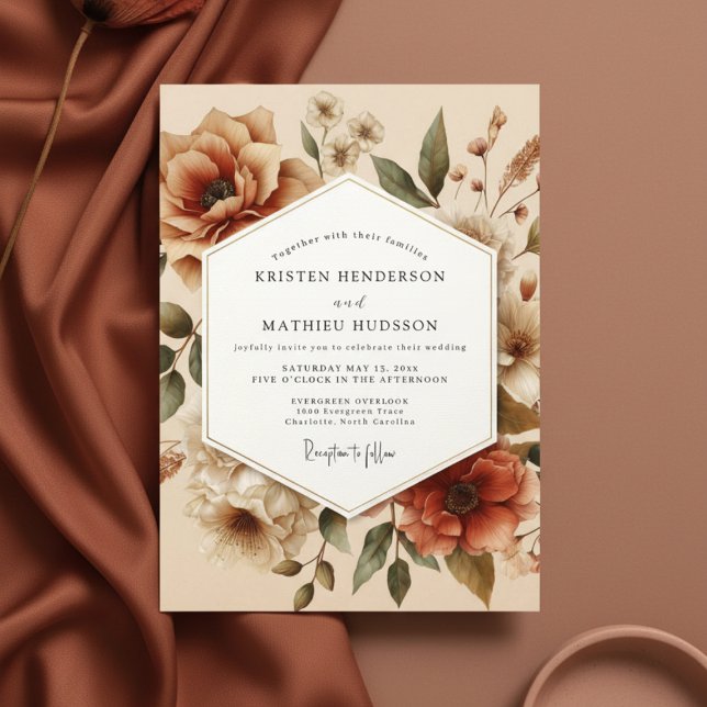 Terracotta Bloom Autumn Romance Wedding Invitation (Creator Uploaded)