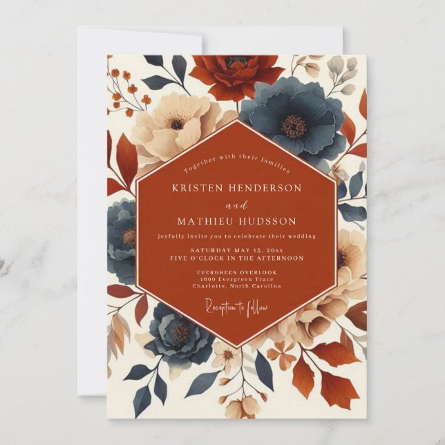 Terracotta Bloom Romance Wedding Invitation (Front)
