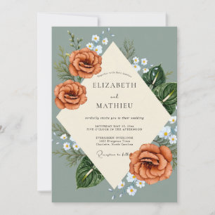 Terracotta Bloom Slate Wedding Invitation