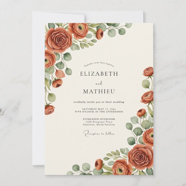 Terracotta Blooming Botanical Wedding Invitation (Front)
