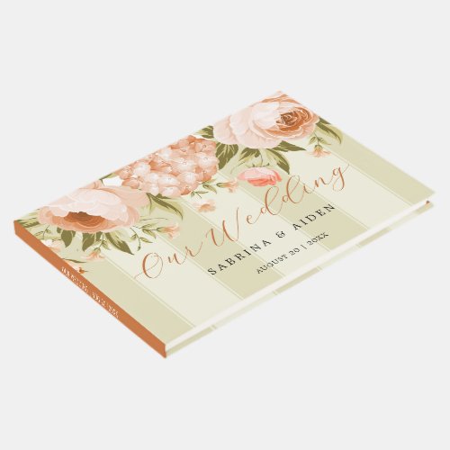 Terracotta Blooming Hydrangea Floral Wedding  Guest Book