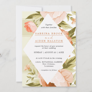 Terracotta Blooming Rose Hydrangea Floral Wedding Invitation