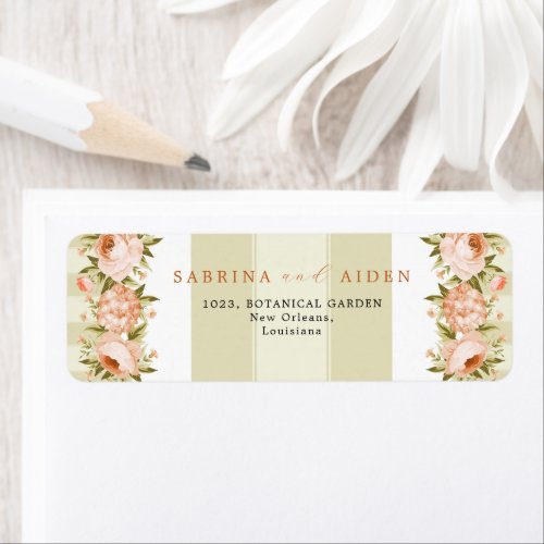 Terracotta Blooming Rose Hydrangea Floral Wedding Label