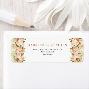 Terracotta Blooming Rose Hydrangea Floral Wedding Label