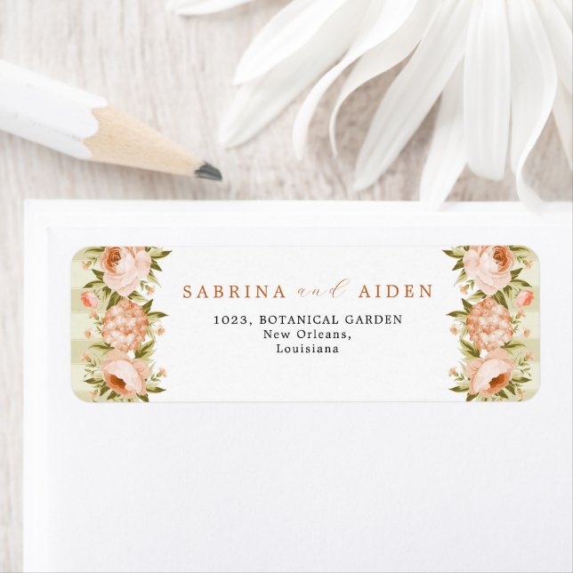 Terracotta Blooming Rose Hydrangea Floral Wedding Label (Insitu)