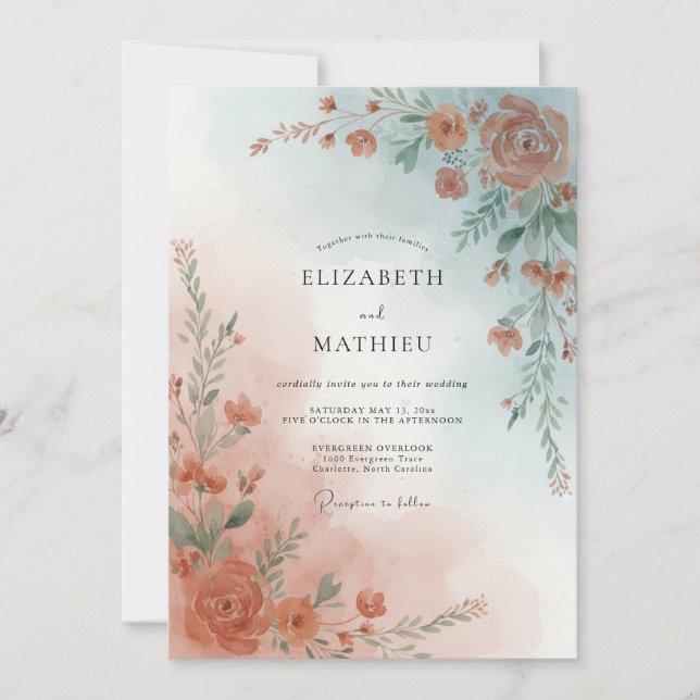 Terracotta Blossom Arch Wedding Invitation (Front)