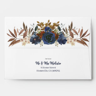 Terracotta Blue Beige Floral 5x7 Wedding Envelope
