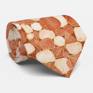Terracotta Blush Cream Geometric Gold Mosaic Neck Tie