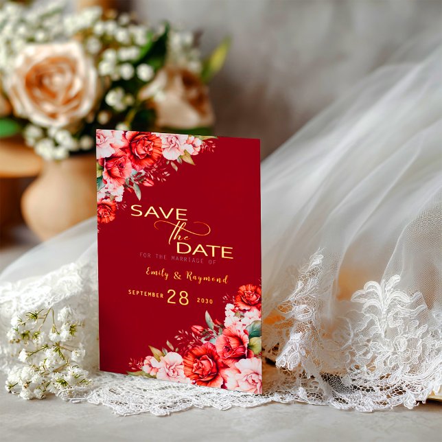 Terracotta  Blush Floral Wedding Save The Date Foil Invitation (Creator Uploaded)