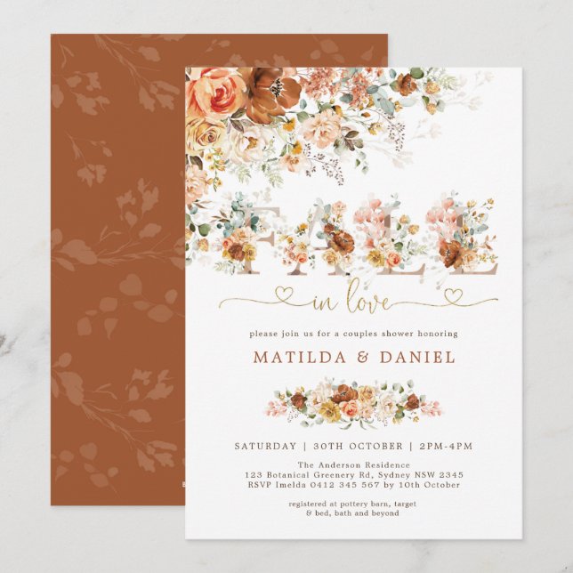 Terracotta Blush Flower Fall in Love Bridal Shower Invitation (Front/Back)