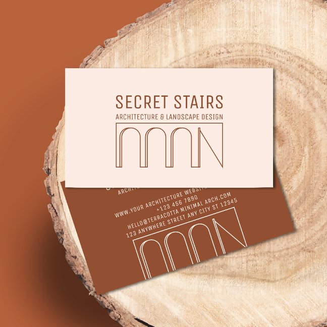 Terracotta Blush Minimal Architecture Window Door Business Card