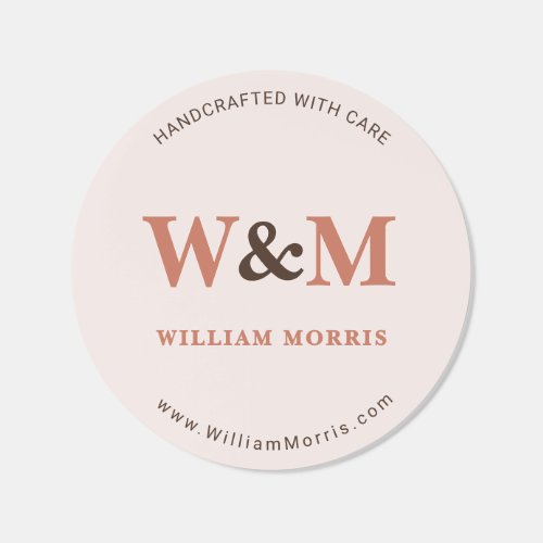 Terracotta Blush Pink Boho Business Monogram Classic Round Sticker