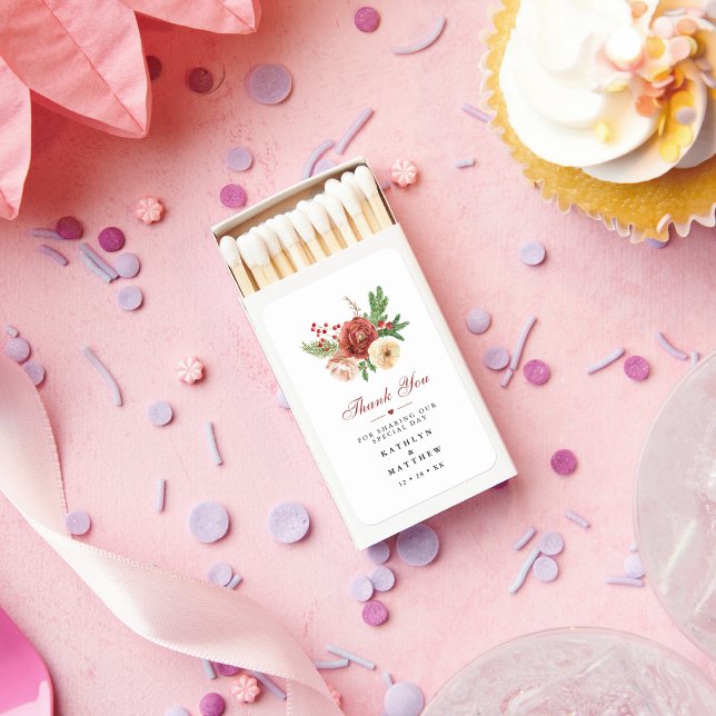 Terracotta Blush Pink Floral Pine Winter Wedding Matchboxes (Creator Uploaded)
