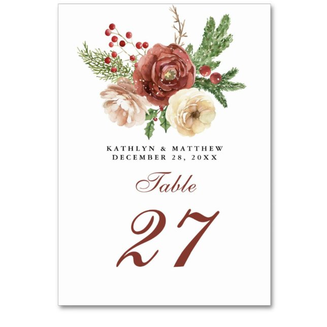 Terracotta Blush Pink Floral Pine Winter Wedding Table Number (Creator Uploaded)