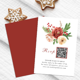 Terracotta Blush Pink Floral Wedding QR Code RSVP Enclosure Card