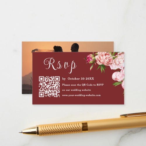 Terracotta Blush Pink Photo Rsvp Qr Code Wedding Enclosure Card
