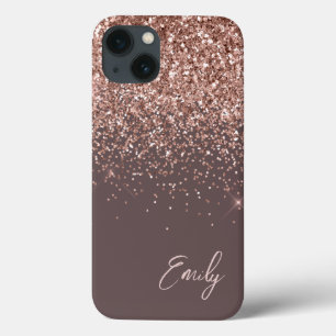 Terracotta Blush Pink Rose Gold Glitter Monogram iPhone 13 Case
