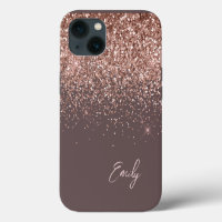 Terracotta Blush Pink Rose Gold Glitter Monogram