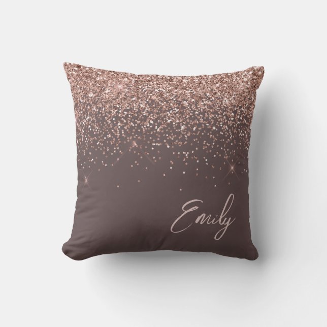 Terracotta Blush Pink Rose Gold Glitter Monogram  Throw Pillow (Front)