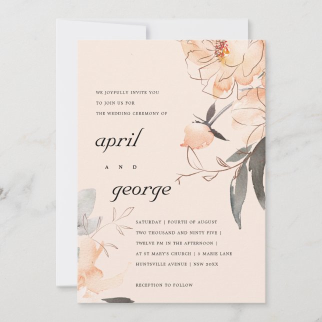 TERRACOTTA BLUSH WATERCOLOR FLORAL WEDDING INVITE (Front)