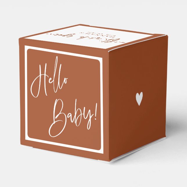 Terracotta Bohemian Earthy Hello Baby Shower Favor Boxes (Back Side)