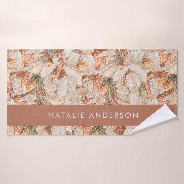 Terracotta Bohemian elegant modern pampas grass  Bath Towel (Bath Towel)