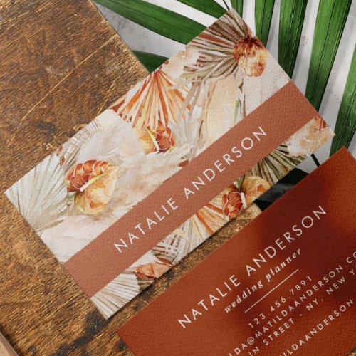 Terracotta Bohemian elegant modern pampas grass Bu Business Card