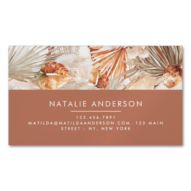 Terracotta Bohemian elegant modern pampas grass Bu Business Card Magnet (Front)