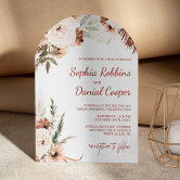Terracotta Boho Pampas Grass Floral Autumn Wedding Invitation