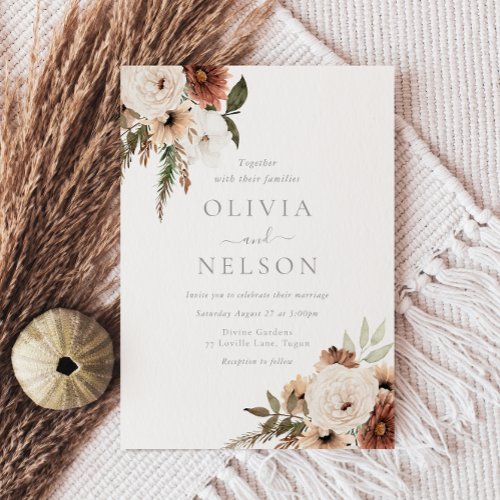 Terracotta Bohemian Floral Modern Wedding Invitation