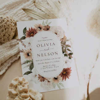 Terracotta Bohemian Floral Wreath Frame Wedding Invitation