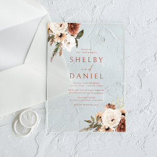 Terracotta Bohemian Flowers All Seasons Wedding Acrylic Invitations