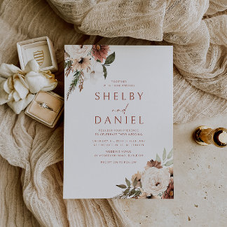 Terracotta Bohemian Flowers All Seasons Wedding Invitation